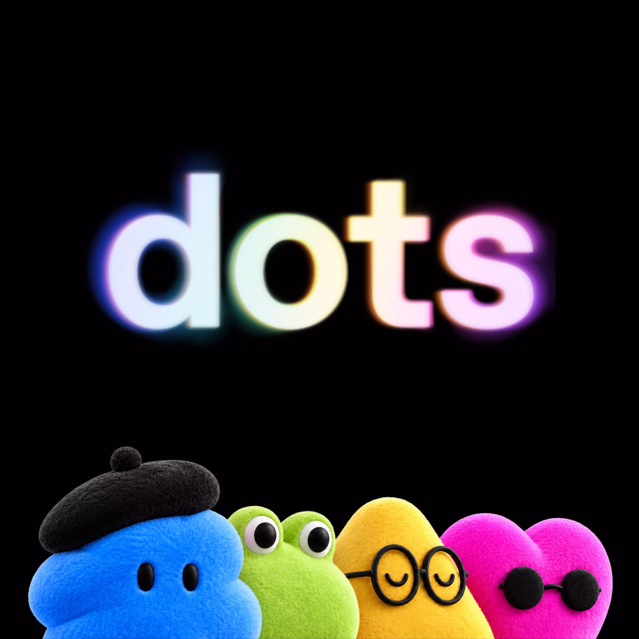 Artwork rasmi Dots daripada OpenAI, dengan empat karakter berwarna-warni.